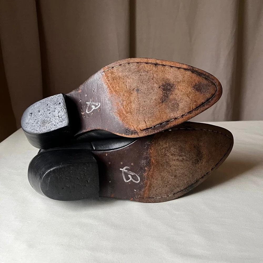 Vintage Feather & Son Black Leather Western Ankle Boots Women's 10M Cowboy - Picture 8 of 11